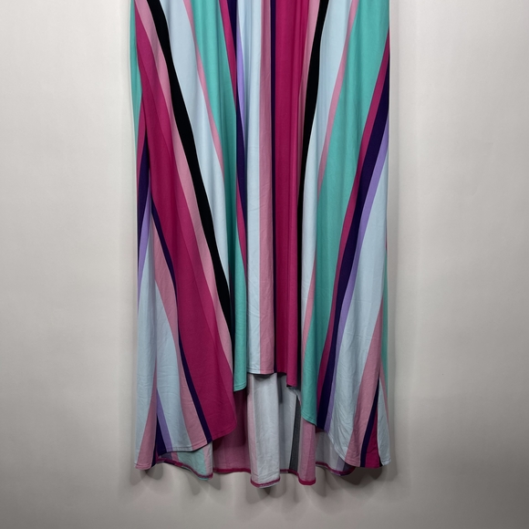 2/$30 Lane Bryant Faux Wrap Cold Shoulder Midi High Low Dress 18/20 Multi #7130 - Picture 7 of 16